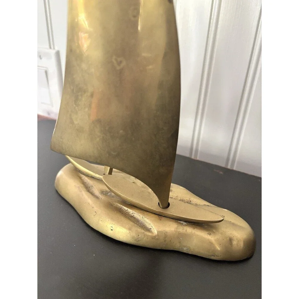 Vintage Brass Sailboat Sculpture Mid Century Modern MCM Nautical Decor Coastal